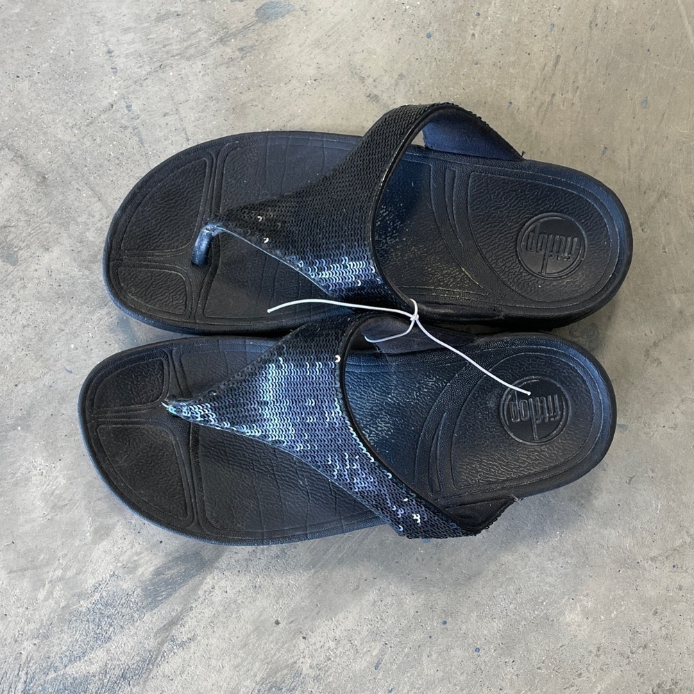 FitFlop Black Thong Shimmer Sparkle sandals womens size 6 - Picture 2 of 5